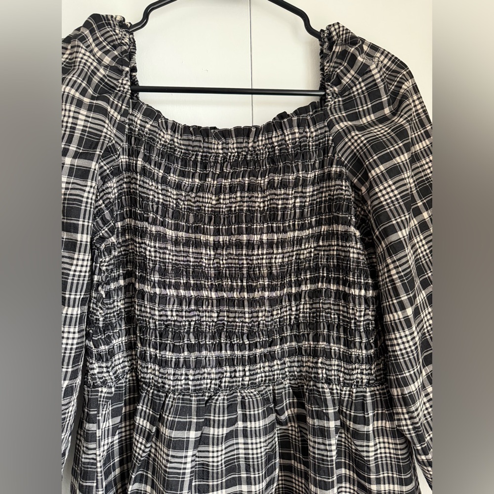 LOFT Black and White Plaid Long Sleeve Dress - Picture 2 of 4